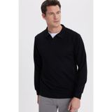 TUDORS Relax Fit Polo V Yaka Sweatshirt, XXL, SW250046, Siyah, erkek