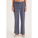 TUDORS Relax Fit Rahat Kesim Beli Lastikli Bağlamalı Desenli Pantolon, 38, KDN25169, Mavi-Ekru, Kadın