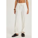 Tudors Relax Fit Rahat Kesim Beli Lastikli Bağlamalı Pantolon, 38, KDN25068, Ekru, Kadın