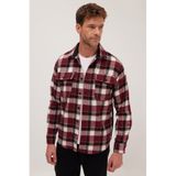 TUDORS Relax Fit Rahat Kesim Çift Cep Kapaklı Kışlık Oduncu Kareli Gömlek, M, RF250067, Bordo - Bej, Erkek