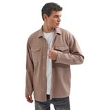 TUDORS Relax Fit Rahat Kesim Çift Cepli Örme Apaş Yaka Gömlek, L, RF250030, Vizon, Erkek
