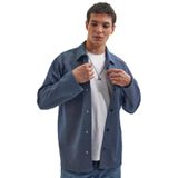 TUDORS Relax Fit Rahat Kesim Çift Cepli Örme Apaş Yaka Gömlek, M, RF250029, Lacivert, Erkek