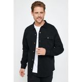 Tudors Relax Fit Rahat Kesim Çıtçıtlı Tek Cep Apaj Yaka 4 Mevsim Denim Düz Siyah Erkek Gömlek-31197-siyah Siyah