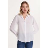 TUDORS Relax Fit Rahat Kesim Krep Kumaş İspanyol Manşet Gömlek, M, RF240042-02, Beyaz, Kadın