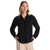 TUDORS Relax Fit Rahat Kesim Krep Kumaş İspanyol Manşet Gömlek, S, RF240042-02, Siyah, Kadın