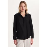 TUDORS Relax Fit Rahat Kesim Krep Kumaş İspanyol Manşet Gömlek, XL, RF240042-02, Siyah, Kadın