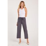 TUDORS Relax Fit Rahat Kesim Lastikli Kuşak Bağlamalı Geniş Paça Pantolon, 38, PN250048, Antrasit, Kadın