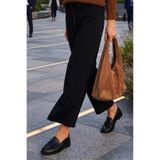 TUDORS Relax Fit Rahat Kesim Lastikli Kuşak Bağlamalı Geniş Paça Pantolon, 38, PN250048, Siyah, Kadın