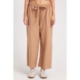TUDORS Relax Fit Rahat Kesim Lastikli Kuşak Bağlamalı Geniş Paça Pantolon, 46, PN250048, Bej, Kadın
