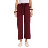 TUDORS Relax Fit Rahat Kesim Lastikli Kuşak Bağlamalı Geniş Paça Pantolon, 46, PN250048, Bordo, Kadın