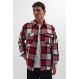 TUDORS Relax Fit Rahat Kesim Oduncu Çift Cep Düğmeli Kareli Kışlık Gömlek, XL, RF250015, Kırmızı, Beyaz, Siyah, Gri, Erkek