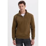 TUDORS Relax Fit Rahat Kesim Pamuklu İçi Polarlı Yarım Fermuarlı Dik Yaka Sweatshirt, S, SW240002, Yeşil, erkek