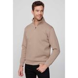 Tudors Relax Fit Rahat Kesim Pamuklu Içi Polarlı Yarım Fermuarlı Taş Renk Dik Yaka Sweatshirt