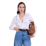 TUDORS Relax Fit Rahat Kesim Satenli Kumaş Kare Manşet Düz Gömlek, L, RF240043-02, Beyaz, Kadın