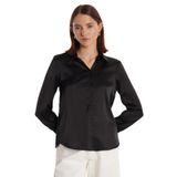 TUDORS Relax Fit Rahat Kesim Satenli Kumaş Kare Manşet Düz Gömlek, XL, RF240043-02, Siyah, Kadın