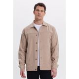 TUDORS Relax Fit Rahat Kesim Yandan Flota Cep Oduncu Ceket Mont Gömlek, M, RF250075, Taş, Erkek