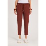 TUDORS Relax Fit Rahat Kesim Yüksek Bel Dar Paça Beli Lastikli Bağcıklı Pantolon, 38, PN250046, Kahverengi, Kadın