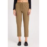 TUDORS Relax Fit Rahat Kesim Yüksek Bel Dar Paça Beli Lastikli Bağcıklı Pantolon, 40, PN250046, Haki, Kadın