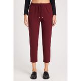 TUDORS Relax Fit Rahat Kesim Yüksek Bel Dar Paça Beli Lastikli Bağcıklı Pantolon, 44, PN250046, Bordo, Kadın