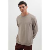 TUDORS Relax Fit Rahat Kesim%100 Pamuk Basic Bisiklet Yaka Sweatshirt, M, SW230001-OCB, Bej, erkek