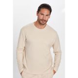 TUDORS Relax Fit Rahat Kesim%100 Pamuk Uzun Kollu Bisiklet Yaka Basic Tişört, L, SW240014, Bej, Erkek