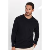TUDORS Relax Fit Rahat Kesim%100 Pamuk Uzun Kollu Bisiklet Yaka Basic Tişört, L, SW240014, Siyah, Erkek