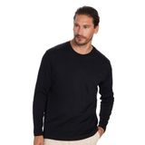 TUDORS Relax Fit Rahat Kesim%100 Pamuk Uzun Kollu Bisiklet Yaka Basic Tişört, M, SW240014, Siyah, Erkek