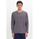 TUDORS Relax Fit Rahat Kesim%100 Pamuk Uzun Kollu Bisiklet Yaka Koyu Gri Basic Tişört, L, SW240014, Koyu Gri, Erkek