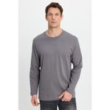 TUDORS Relax Fit Rahat Kesim%100 Pamuk Uzun Kollu Bisiklet Yaka Koyu Gri Basic Tişört, M, SW240014, Koyu Gri, Erkek