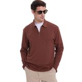 TUDORS Relax Fit Rahat Kesim%100 Pamuk Yarım Fermuarlı Polo Yaka İnterlok Sweatshirt, L, TS250038, Kahverengi, Erkek
