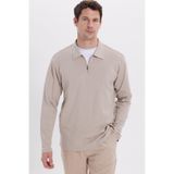 TUDORS Relax Fit Rahat Kesim%100 Pamuk Yarım Fermuarlı Polo Yaka İnterlok Sweatshirt, M, TS250038, Taş, Erkek
