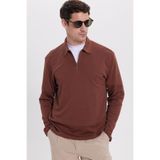 TUDORS Relax Fit Rahat Kesim%100 Pamuk Yarım Fermuarlı Polo Yaka İnterlok Sweatshirt, XL, TS250038, Kahverengi, Erkek
