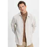 TUDORS Relax Fit Spor Yaka Çizgili Oduncu Gömlek, XL, RF250080, Bej, Erkek