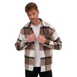 TUDORS Relax Fit Spor Yaka Kareli Flotalı Cep Kışlık Gömlek, M, RF250066, Ekru-Kahve, Erkek