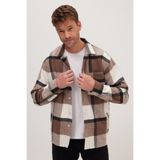 TUDORS Relax Fit Spor Yaka Kareli Flotalı Cep Kışlık Gömlek, S, RF250066, Ekru-Kahve, Erkek