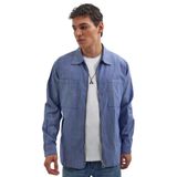 TUDORS Relax Fit Uzun Kollu Denim Gömlek Çift Cep Fermuarlı, S, RF220031-950, Mavi, Erkek