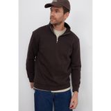 TUDORS Relax Fit Yarım Fermuarlı Sweatshirt, M, SW240002, Kahverengi, erkek