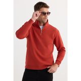 TUDORS Relax Fit Yarım Fermuarlı Sweatshirt, M, SW240002, Kırmızı, erkek