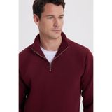 TUDORS Relax Fit Yarım Fermuarlı Sweatshirt, XXL, SW240002-01, Bordo, erkek
