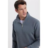TUDORS Relax Fit Yarım Fermuarlı Sweatshirt, XXL, SW240002, Gri, erkek