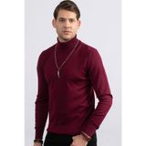 Tudors Slim Fit Bordo Tam Boğazlı Yaka Düz Yün Erkek Kazak