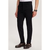TUDORS Slim Fit Chino Pantolon Esnek Yandan Cepli Önü Fermuarlı Pamuklu Dokulu, 32, PN250002, Siyah, Erkek