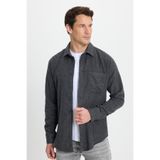 TUDORS Slim Fit Dar Kesim Armürlü Oduncu Cepli Spor Yaka Gömlek, M, DR250025, Antrasit, Erkek