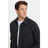 TUDORS Slim Fit Dar Kesim Armürlü Oduncu Cepli Spor Yaka Gömlek, S, DR250025, Siyah, Erkek