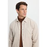 TUDORS Slim Fit Dar Kesim Armürlü Oduncu Cepli Spor Yaka Gömlek, XXL, DR250025, Ekru, Erkek