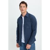 TUDORS Slim Fit Dar Kesim Armürlü Oduncu Cepli Spor Yaka İndigo Gömlek, M, DR250025, İndigo, Erkek