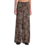 TUDORS Slim Fit Dar Kesim Beli Lastikli Bağlamalı Leopar Desenli Pantolon, 36, KDN25213, Kahve - Taş, Kadın