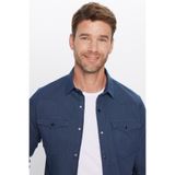 TUDORS Slim Fit Dar Kesim Çift Cepli Denim Gömlek, M, DR210051-108, Lacivert, Erkek