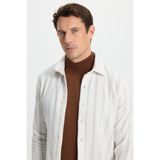 TUDORS Slim Fit Dar Kesim Çizgili Oduncu Gömlek, M, DR250027, Ekru, Erkek