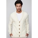 Tudors Slim Fit Dar Kesim Desenli Yumuşak Dokulu Düğmeli Ekru Erkek Hırka - XL